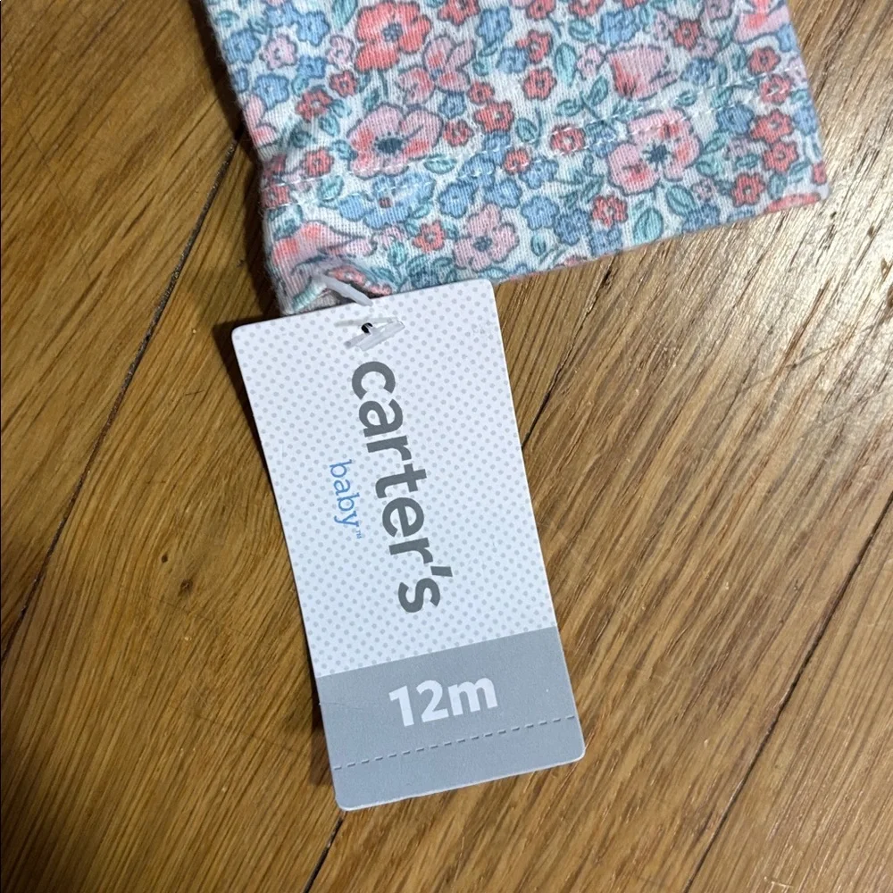 Carter's Pink Floral Top and Gray Striped Pants Set One Piece 12m